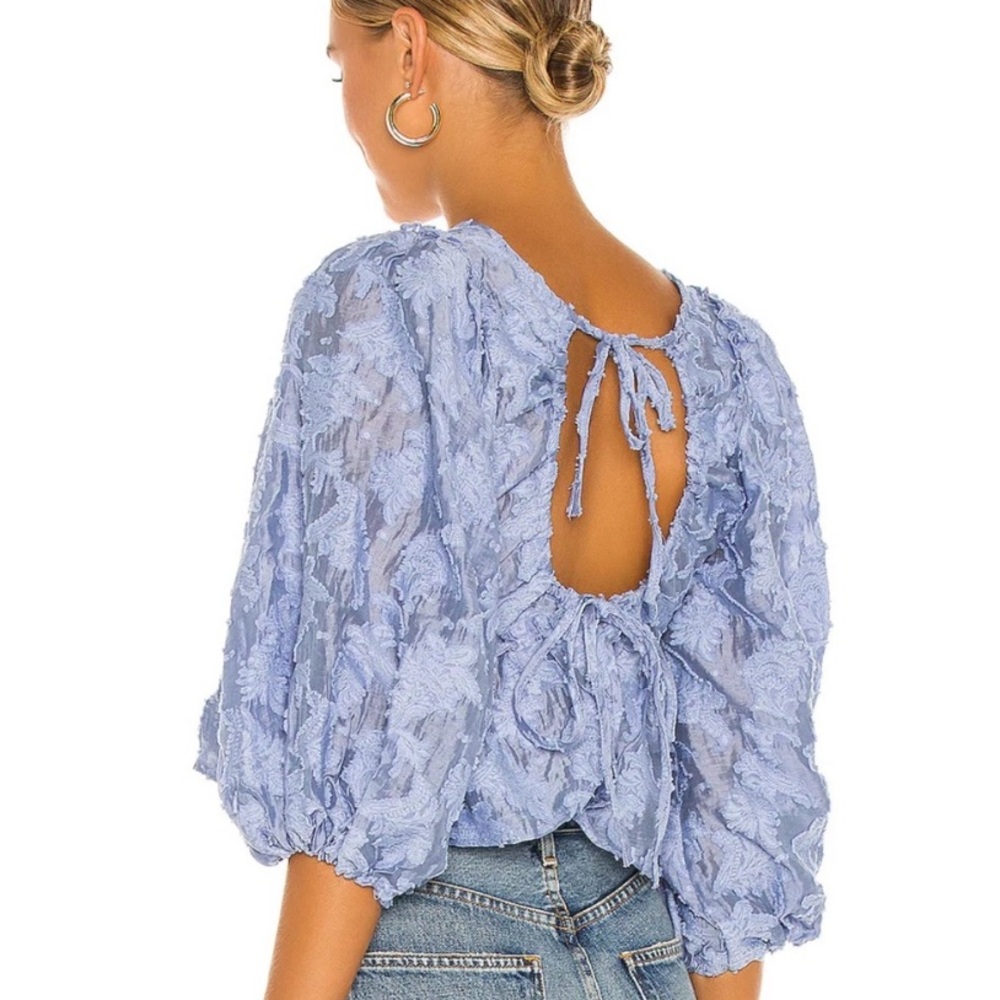 Free People Callie Balloon Sleeve Open Back Textured Blouse